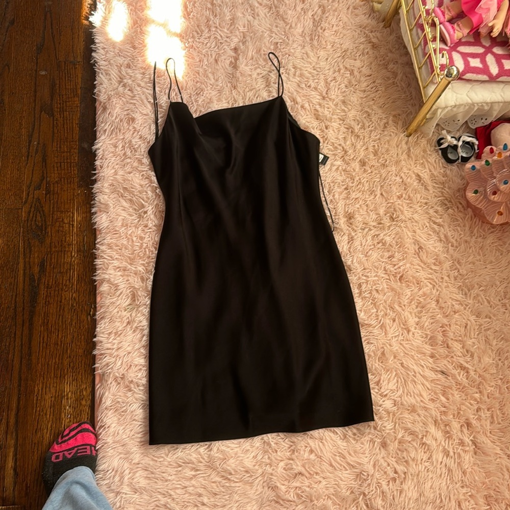 Alice and Olivia black satin mini dress size 6 NWT